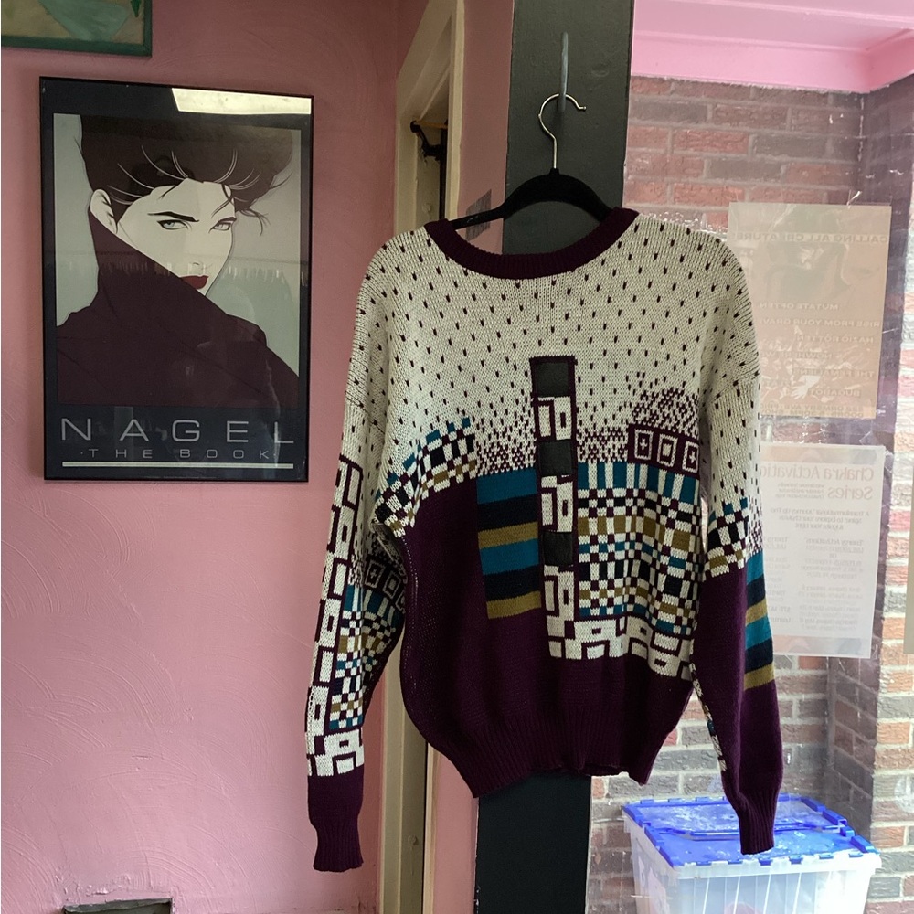 Vintage Geometric Patterned Sweater - Multicolor